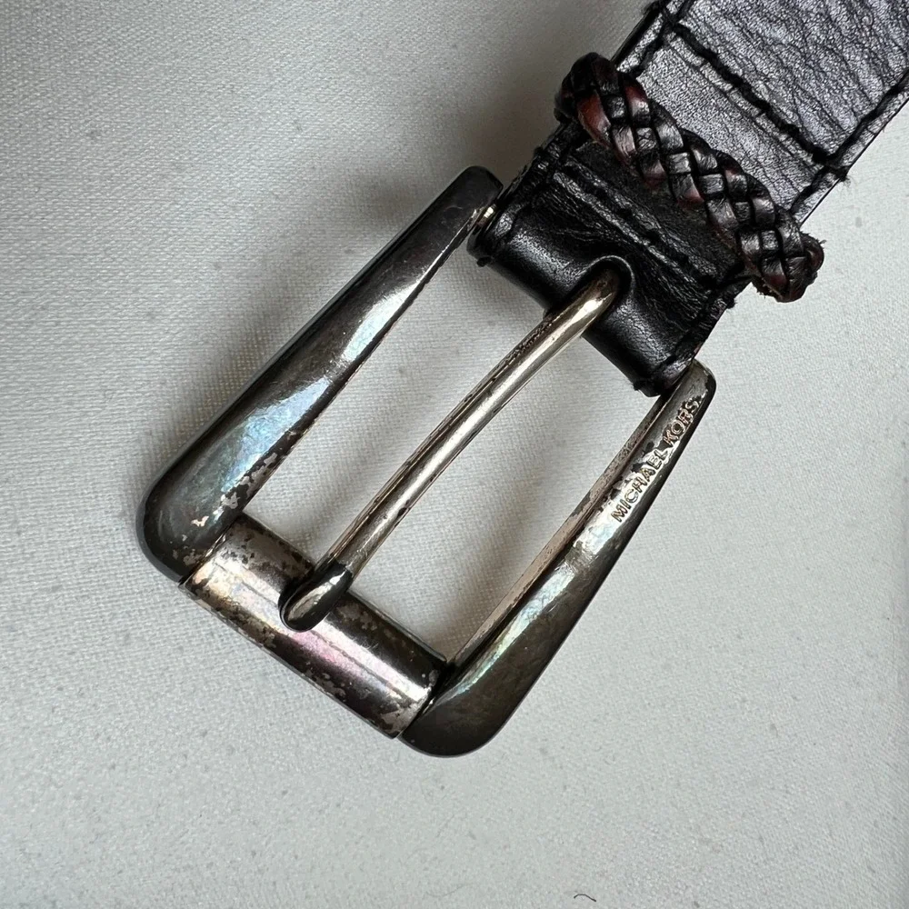 Vintage Black Leather Studded Distressed Boho Biker Belt Braided Michael Kors - Picture 12 of 12